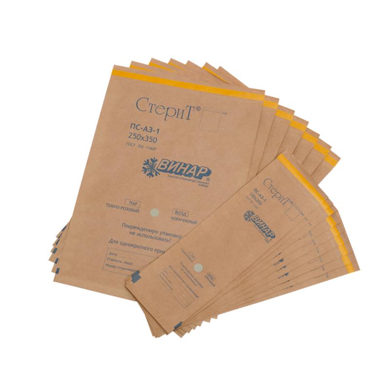 Пакет 200х280мм 100шт СтериТ крафт для стерилизации Винар