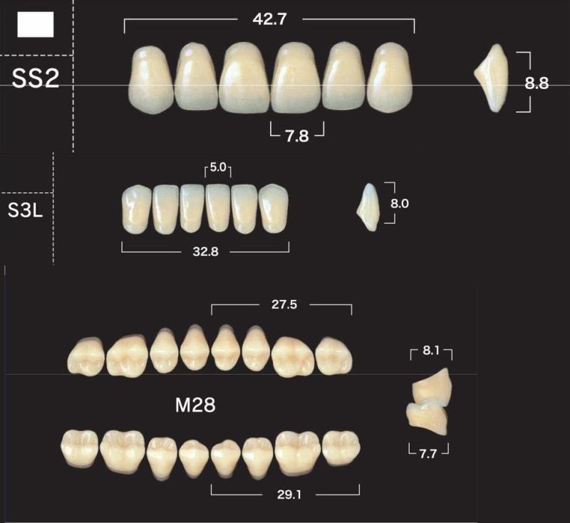 Зубы акриловые New Ace & Naperce цвет А2 фасон SS2/M28 28шт купить